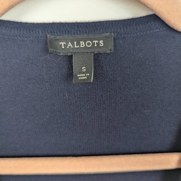 Talbots | Navy Blue Pink Heart Appliqué Open Front Cardigan Size Small - Picture 6 of 7